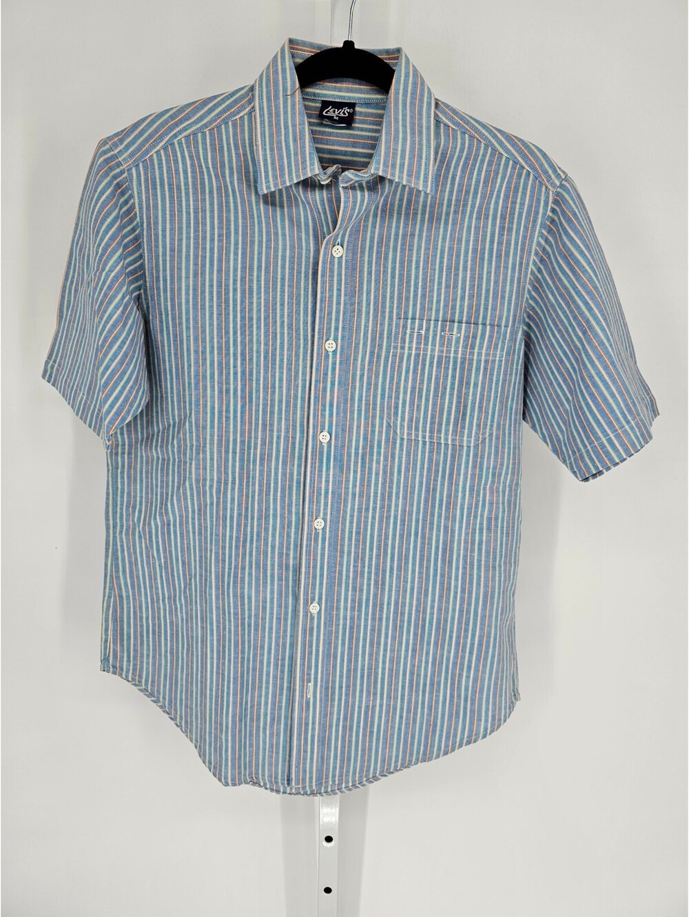 Levi's Men's Blue Striped Regular Fit Short Sleeve Dress Shirt Size M